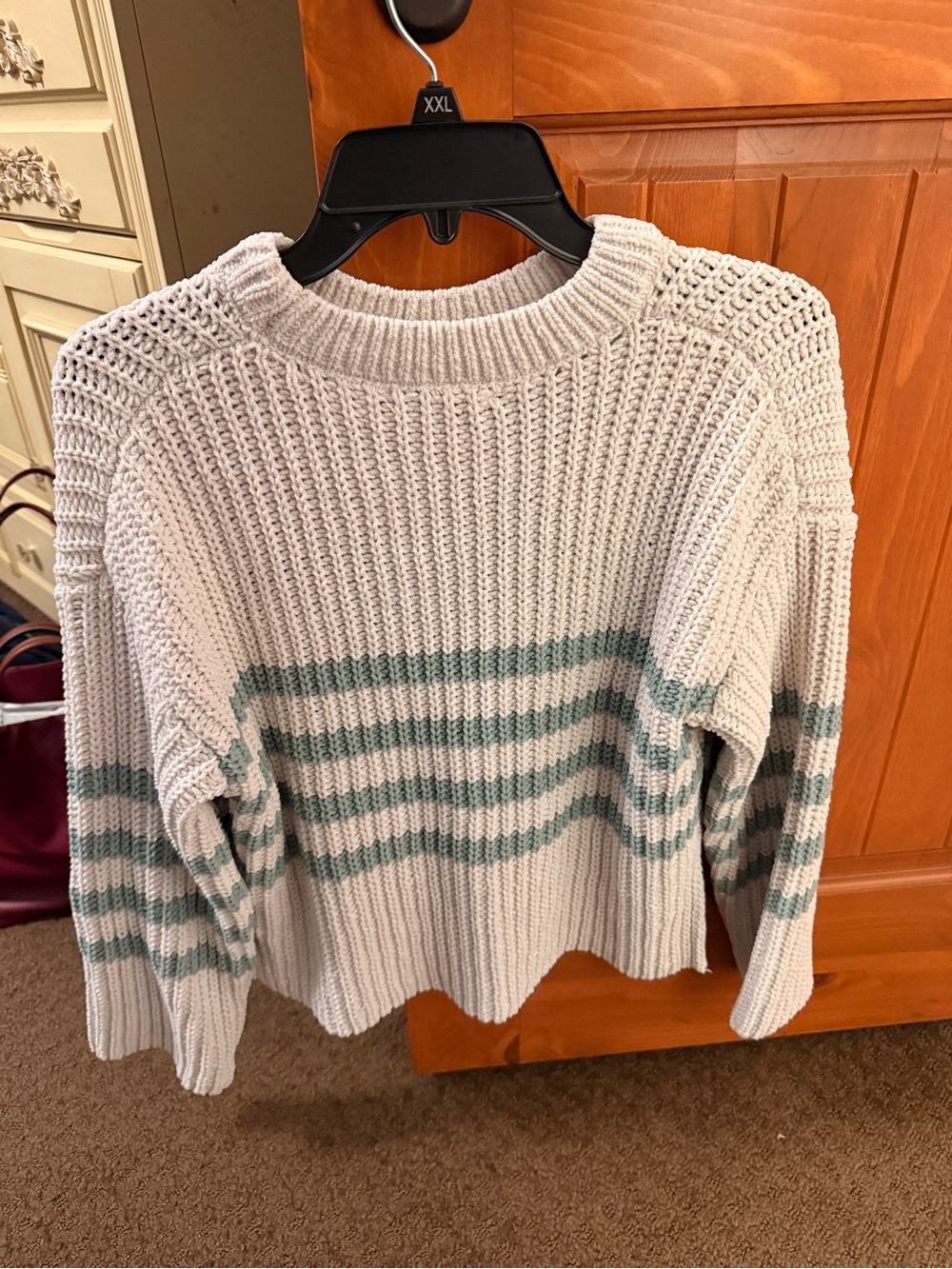 Pink Republic Cream Sweater with Seafoam Green Stripes